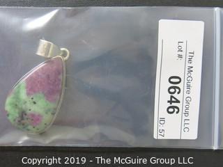 Jewelry: Silver: Handmade 2" Tear-drop Pendant in sterling setting: Ruby in Zoisite 