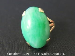 Jewelry: Gold Ring: Oval Cabochon, 14K, probably adventurine; 6 gr 