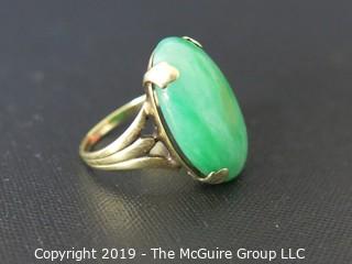 Jewelry: Gold Ring: Oval Cabochon, 14K, probably adventurine; 6 gr 