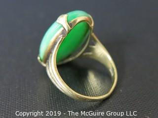 Jewelry: Gold Ring: Oval Cabochon, 14K, probably adventurine; 6 gr 