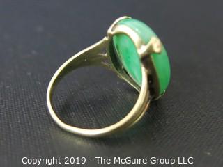 Jewelry: Gold Ring: Oval Cabochon, 14K, probably adventurine; 6 gr 