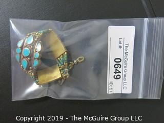 Jewelry: Costume Bracelet: Bronze Tone and Turquoise; 6.5"