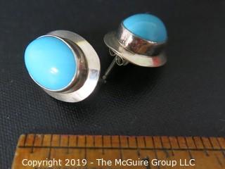 Jewelry: Sterling Silver: Earrings: with blue stone cabochons
