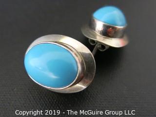 Jewelry: Sterling Silver: Earrings: with blue stone cabochons
