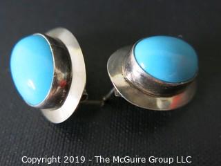 Jewelry: Sterling Silver: Earrings: with blue stone cabochons
