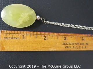 Jewelry: Necklace: 1.5" oval agate pendant with sterling 16" chain