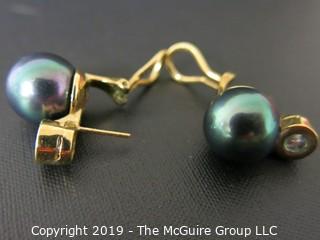 Jewelry: Costume: Post Earrings: marked ""Mayorica TM"; 3/4": 8mm faux pearls and rhinestone