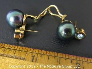 Jewelry: Costume: Post Earrings: marked ""Mayorica TM"; 3/4": 8mm faux pearls and rhinestone