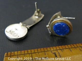 Jewelry: Sterling: Post Earrings: 1" with lapis accent stones