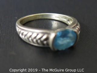 Jewelry: Ring: 925 Size 10 ring; braided design on shank with blue stone