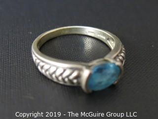 Jewelry: Ring: 925 Size 10 ring; braided design on shank with blue stone