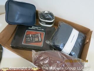 Collection including mid-century fabric; advertising apron; NIB Pierre Cardin tie; U.S. Army duffle and Honeywell desk thermometer