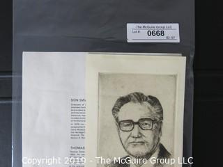 Art: Print: Numbered: Signed: of VP Nelson Rockefeller; image size 7 x 10"