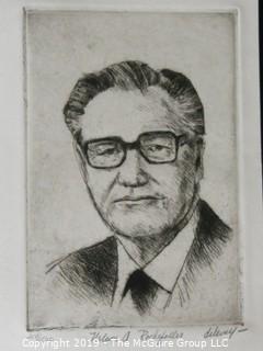 Art: Print: Numbered: Signed: of VP Nelson Rockefeller; image size 7 x 10"