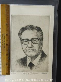 Art: Print: Numbered: Signed: of VP Nelson Rockefeller; image size 7 x 10"