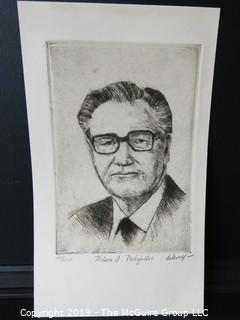 Art: Print: Numbered: Signed: of VP Nelson Rockefeller; image size 7 x 10"