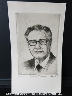 Art: Print: Numbered: Signed: of VP Nelson Rockefeller; image size 7 x 10"