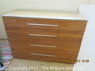 Mid-Century 4 drawer dresser with glass top; 19D x 44W x 31T 