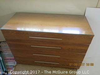 Mid-Century 4 drawer dresser with glass top; 19D x 44W x 31T 