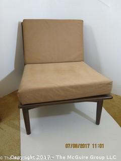 Pair of Mid-Century Modern Wooden Chairs; one with Foam cushions (one shows damaged seat straps) 22W x 28D x 25T (back height)