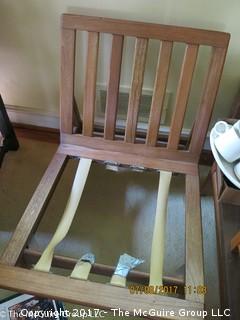 Pair of Mid-Century Modern Wooden Chairs; one with Foam cushions (one shows damaged seat straps) 22W x 28D x 25T (back height)