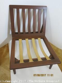 Pair of Mid-Century Modern Wooden Chairs; one with Foam cushions (one shows damaged seat straps) 22W x 28D x 25T (back height)