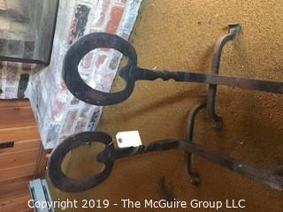 Fireplace Screen, Horseshoe hand forged andirons (20"T), and tools