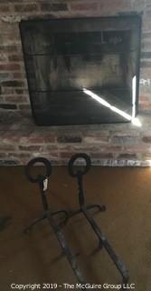 Fireplace Screen, Horseshoe hand forged andirons (20"T), and tools