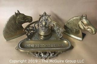 Collection including brass including inkwell and pair of equine bookends; ceremonial ground breaking of Vienna Metro station; and Maud Robinson's Junior NRA Diploma 