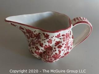 Small Red and White Hand Painted Pitcher Italy Approx 5" tall