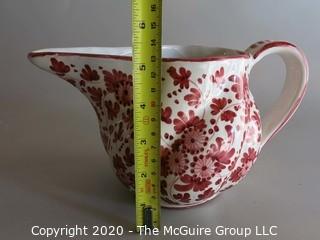 Small Red and White Hand Painted Pitcher Italy Approx 5" tall