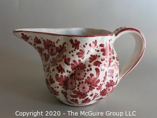 Small Red and White Hand Painted Pitcher Italy Approx 5" tall