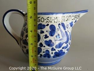 Small Blue and White Hand Painted Pitcher Approx 5" tall