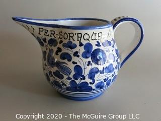 Small Blue and White Hand Painted Pitcher Approx 5" tall