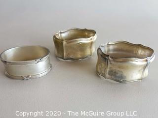 3 Silver 800 Napkin Rings