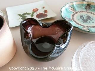 Lot of Small Bowls Dishes and Ashtrays, includes glass Flower Frog