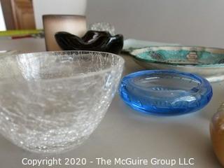 Lot of Small Bowls Dishes and Ashtrays, includes glass Flower Frog