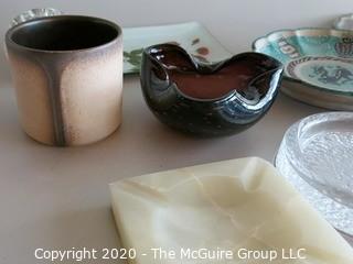 Lot of Small Bowls Dishes and Ashtrays, includes glass Flower Frog