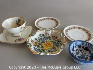 6 Pieces of Ceramic items including tea cup & saucer, plates and Italian painted bowls