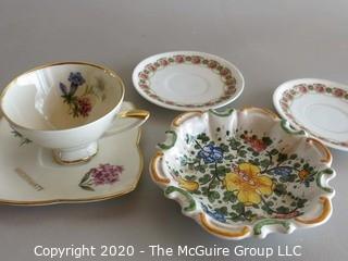 6 Pieces of Ceramic items including tea cup & saucer, plates and Italian painted bowls