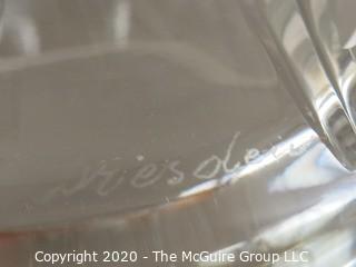 Cut Crystal Bowl Signed Measures approx 8" in diameter and 5" tall