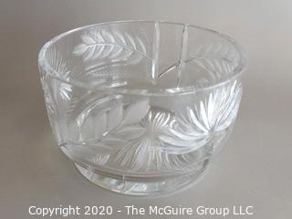 Cut Crystal Bowl Signed Measures approx 8" in diameter and 5" tall