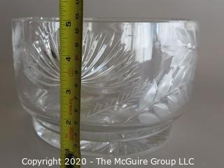 Cut Crystal Bowl Signed Measures approx 8" in diameter and 5" tall