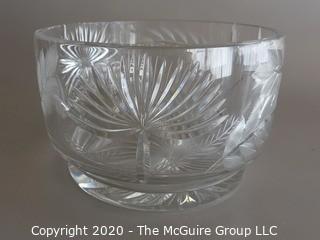 Cut Crystal Bowl Signed Measures approx 8" in diameter and 5" tall