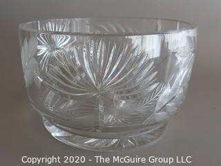 Cut Crystal Bowl Signed Measures approx 8" in diameter and 5" tall