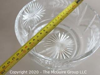 Cut Crystal Bowl Signed Measures approx 8" in diameter and 5" tall