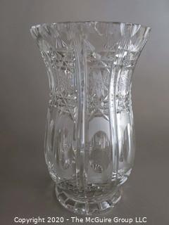 Cut Crystal Vase Measures approx 5" in diameter and 9" tall 