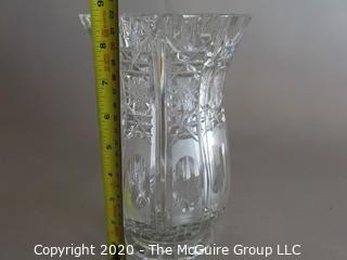 Cut Crystal Vase Measures approx 5" in diameter and 9" tall 