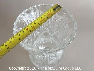 Cut Crystal Vase Measures approx 5" in diameter and 9" tall 