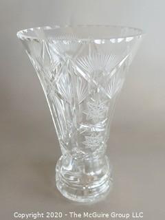 Cut Crystal Vase measures approx 6" in diameter and 10" tall